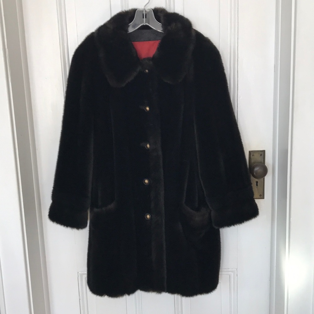 Tissavel France Genuine Simulator French Vintage Fur Coat.  Size L. Knee length